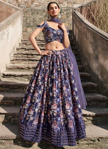 Blush Purple Embroidered Floral Printed Georgette Lehenga Choli